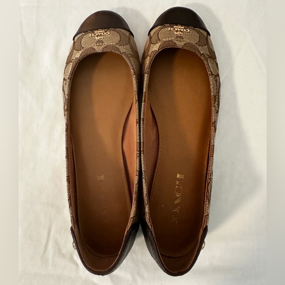 Coach Brown Signature Canvas and Dark Brown Toe Cap Flats - Picture 3 of 8